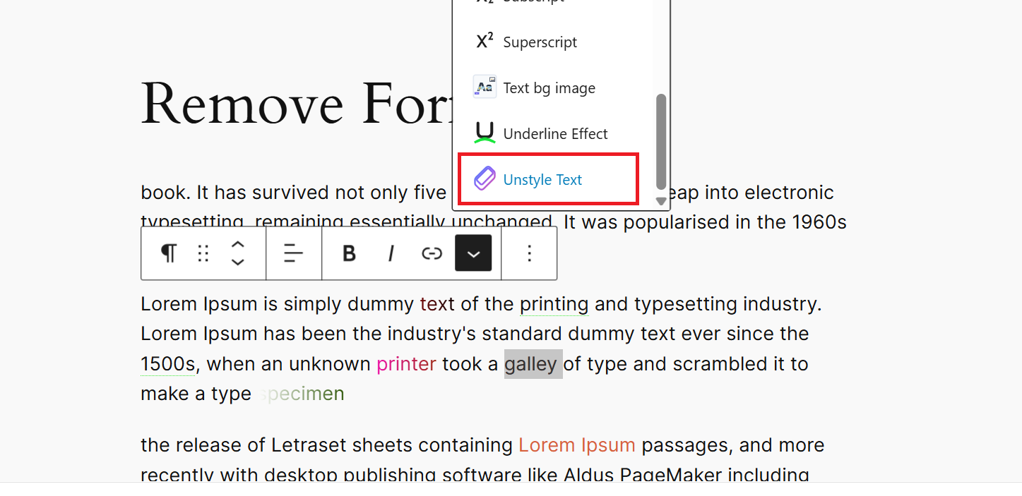 Unstyle Text - Remove all formatting from selected text instantly.