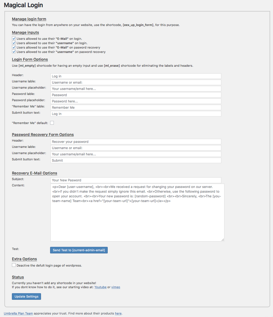 The admin setting page.