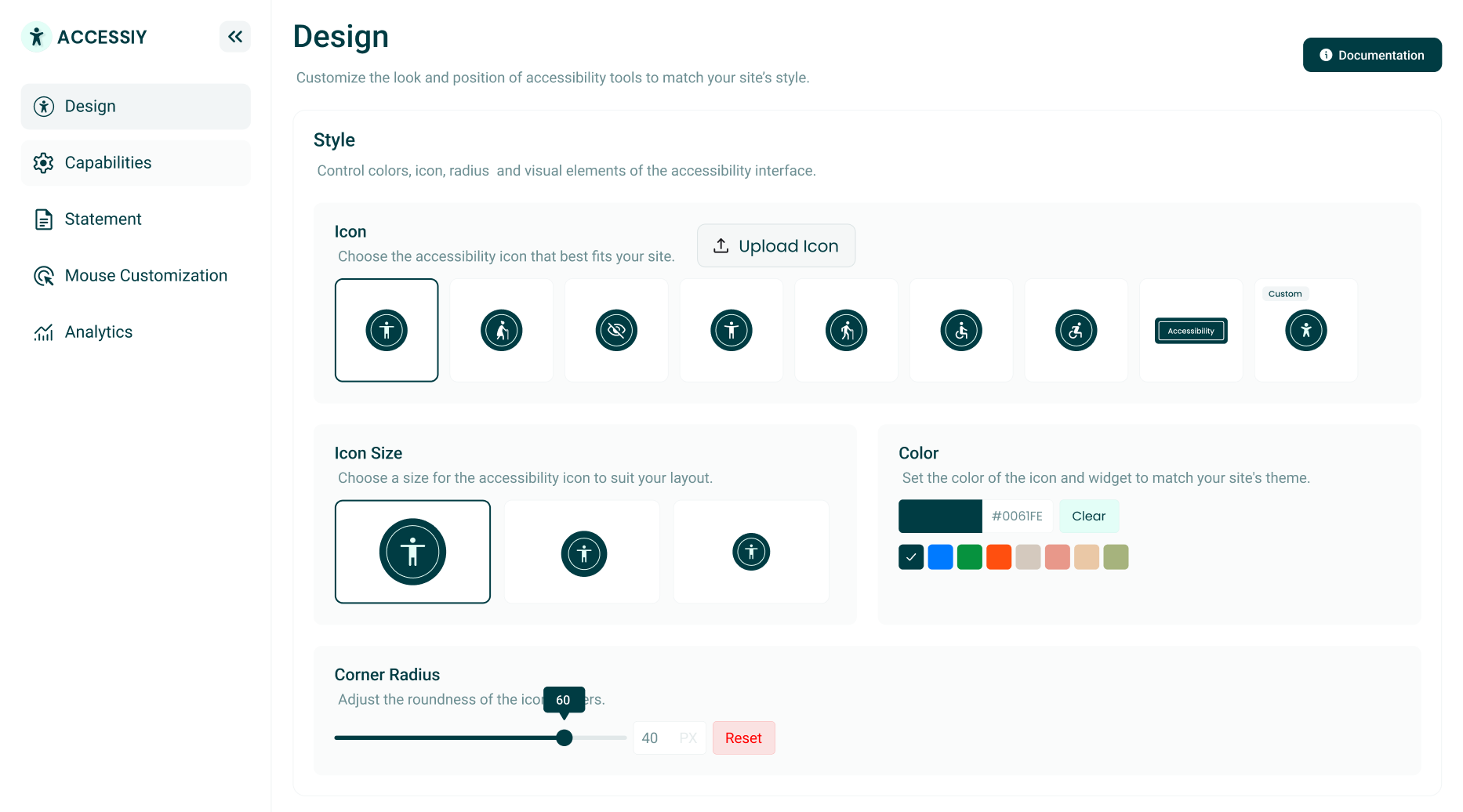 **Admin Settings**: Intuitive dashboard for accessibility customization.