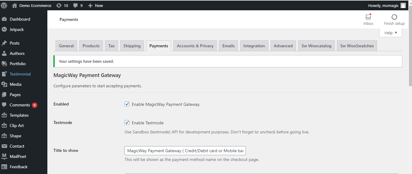 Plugin configure page 1.