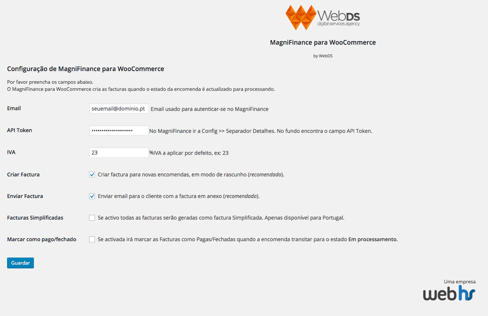 Back-office settings page