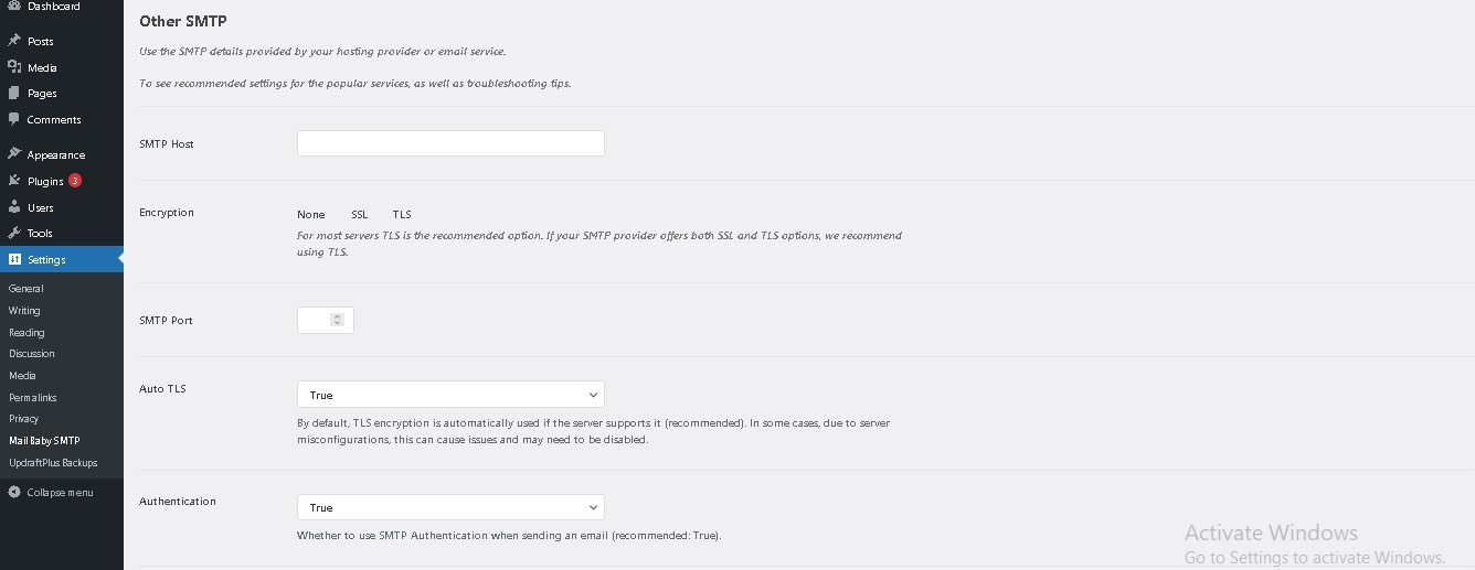 Other SMTP settings
