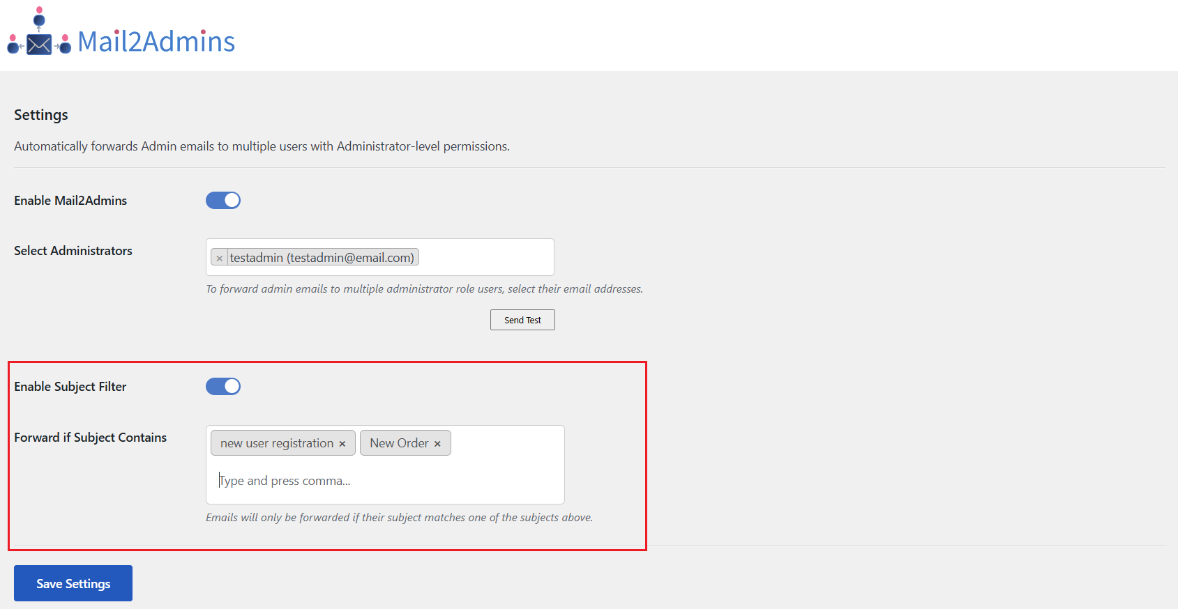 Mail2Admins - Subject base forwarding.
