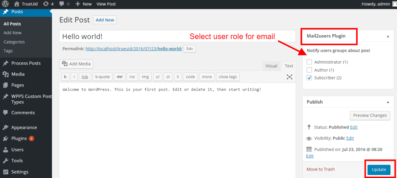 Post notification to user group