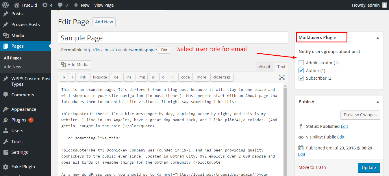 Page notification to user group