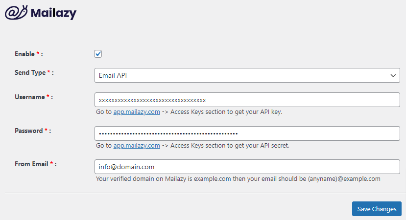 Screenshot2: Config Email service with Email API