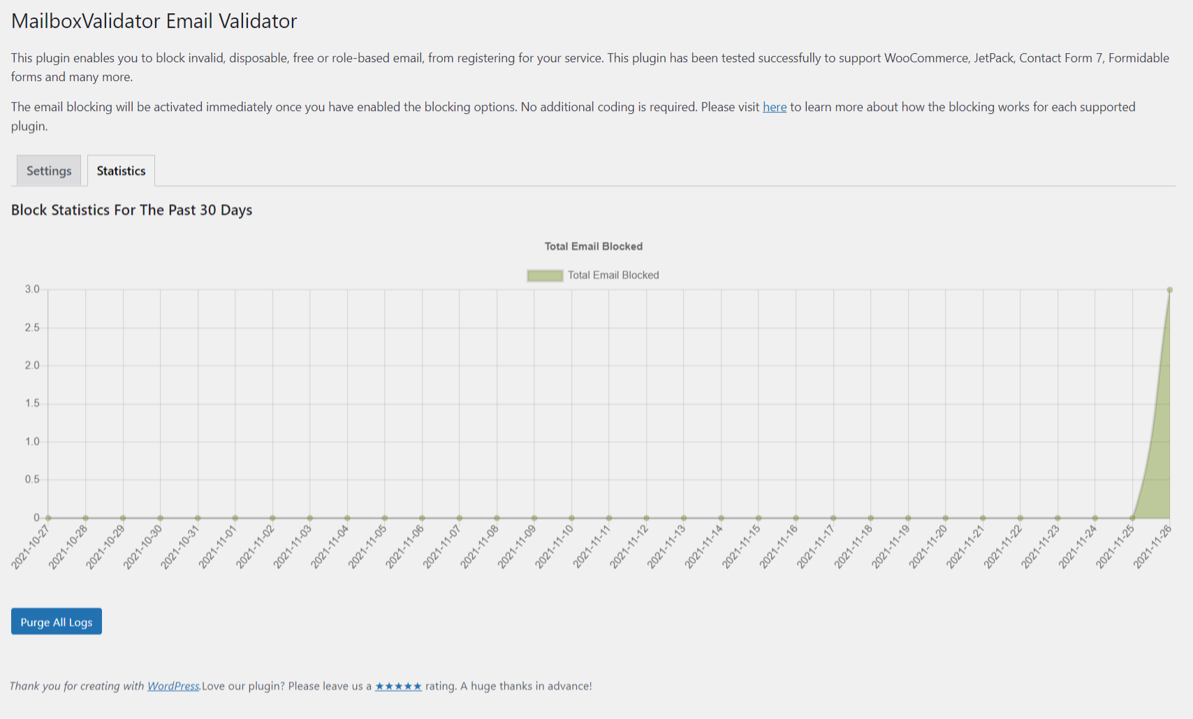 Mailchimp for WordPress 注册表格电子邮件验证示例。