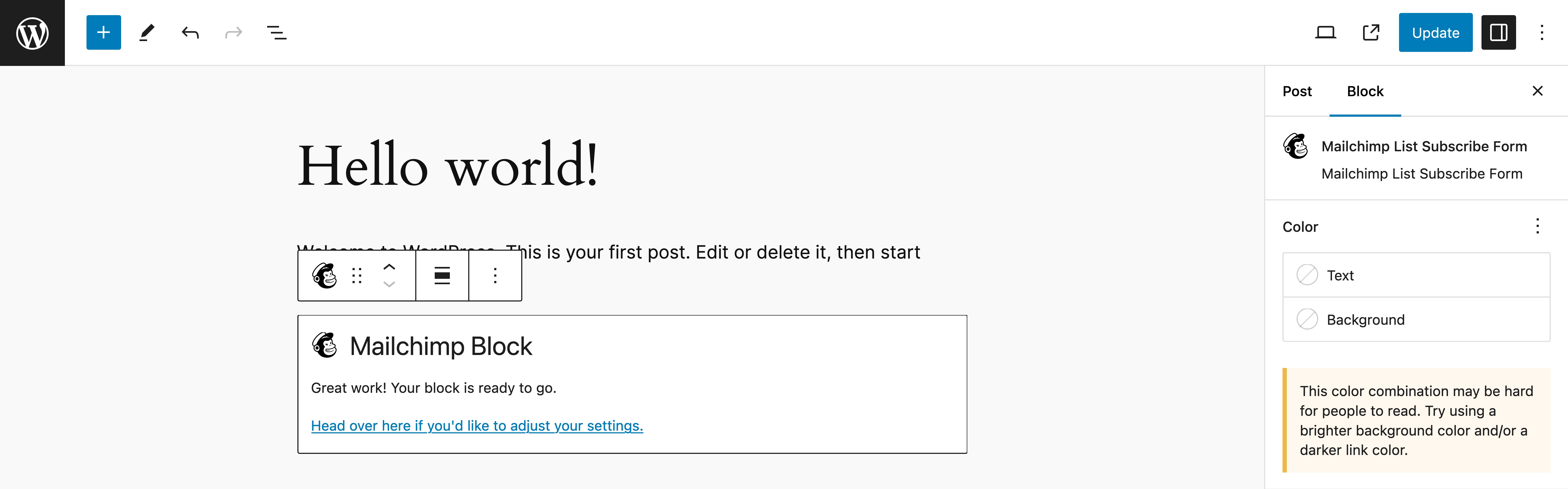 Mailchimp Block default state.