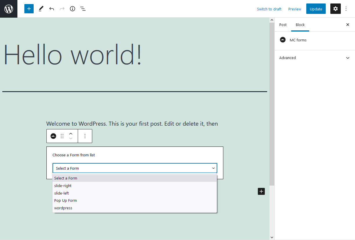Form integration in Post page