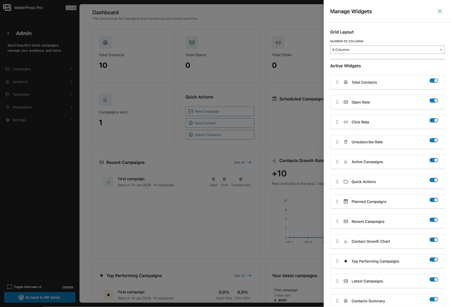 Wizard to create a new email campaign