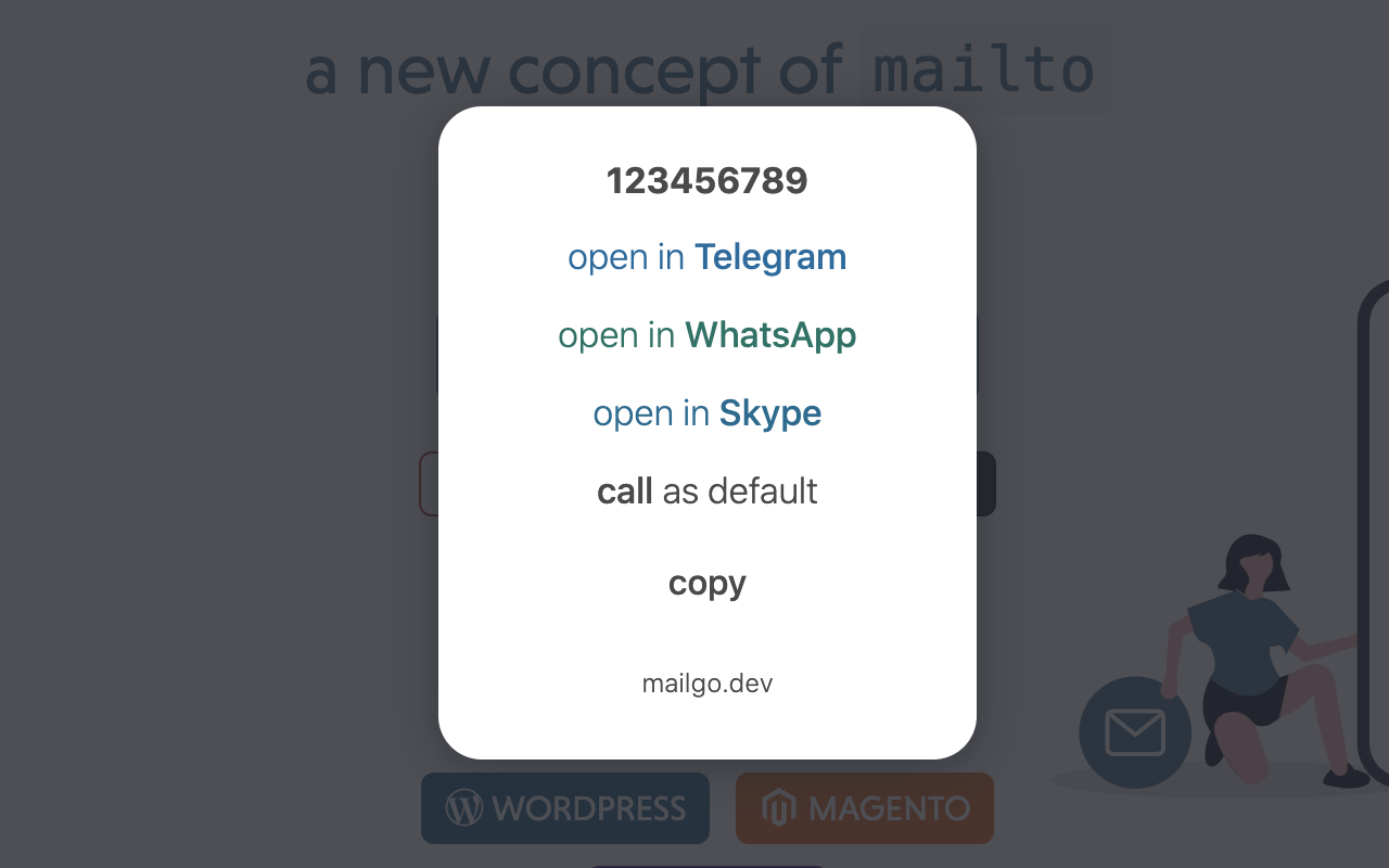 mailgo modal for tel