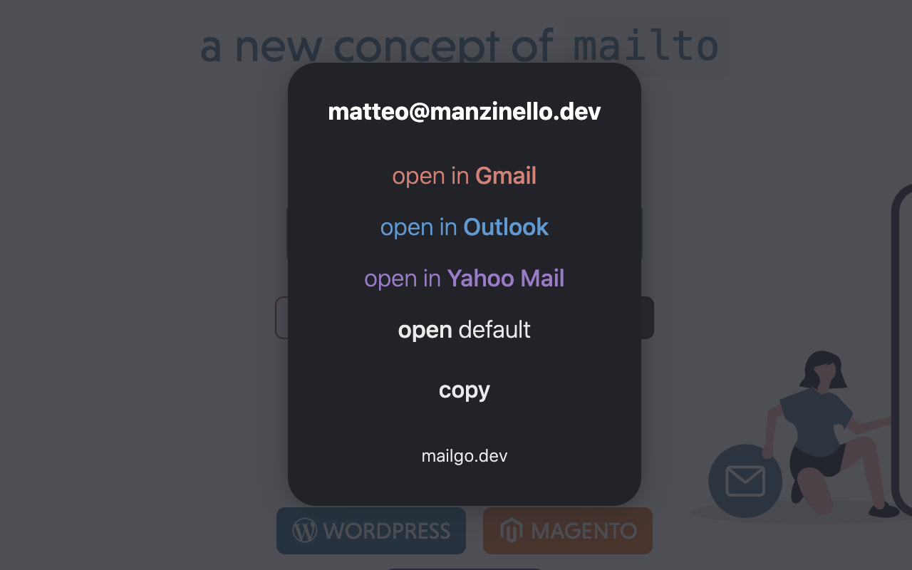 mailgo modal for mailto (dark mode)