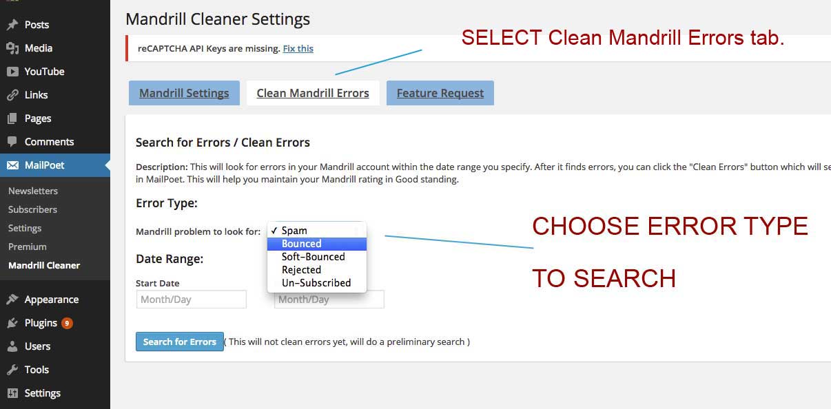 Choose 5 different error types.