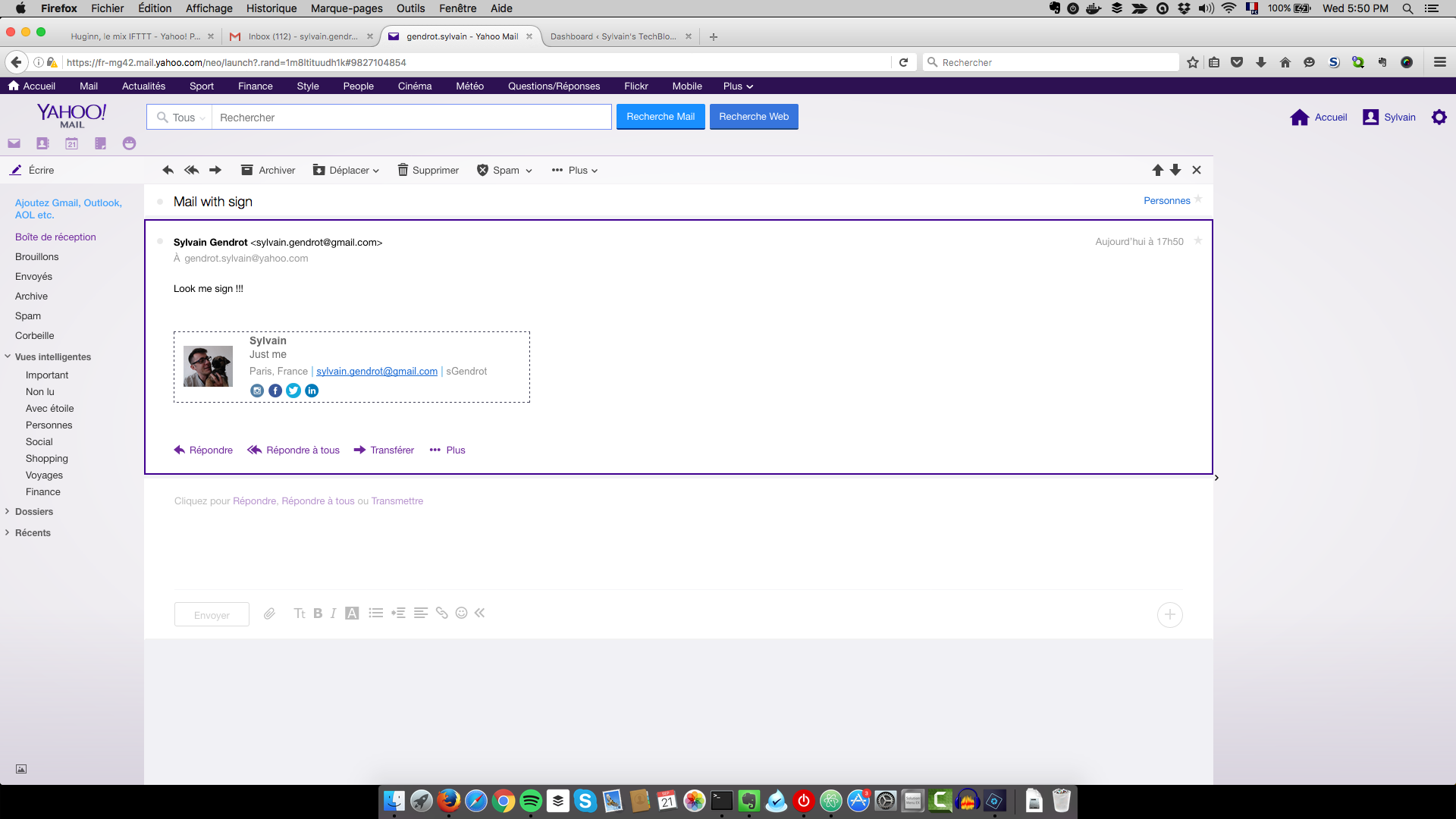 A mail with a signature in Yahoo Mail