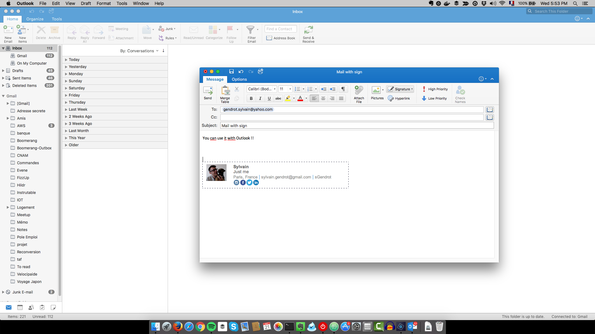 A mail with a signature in Outlook (Mac)