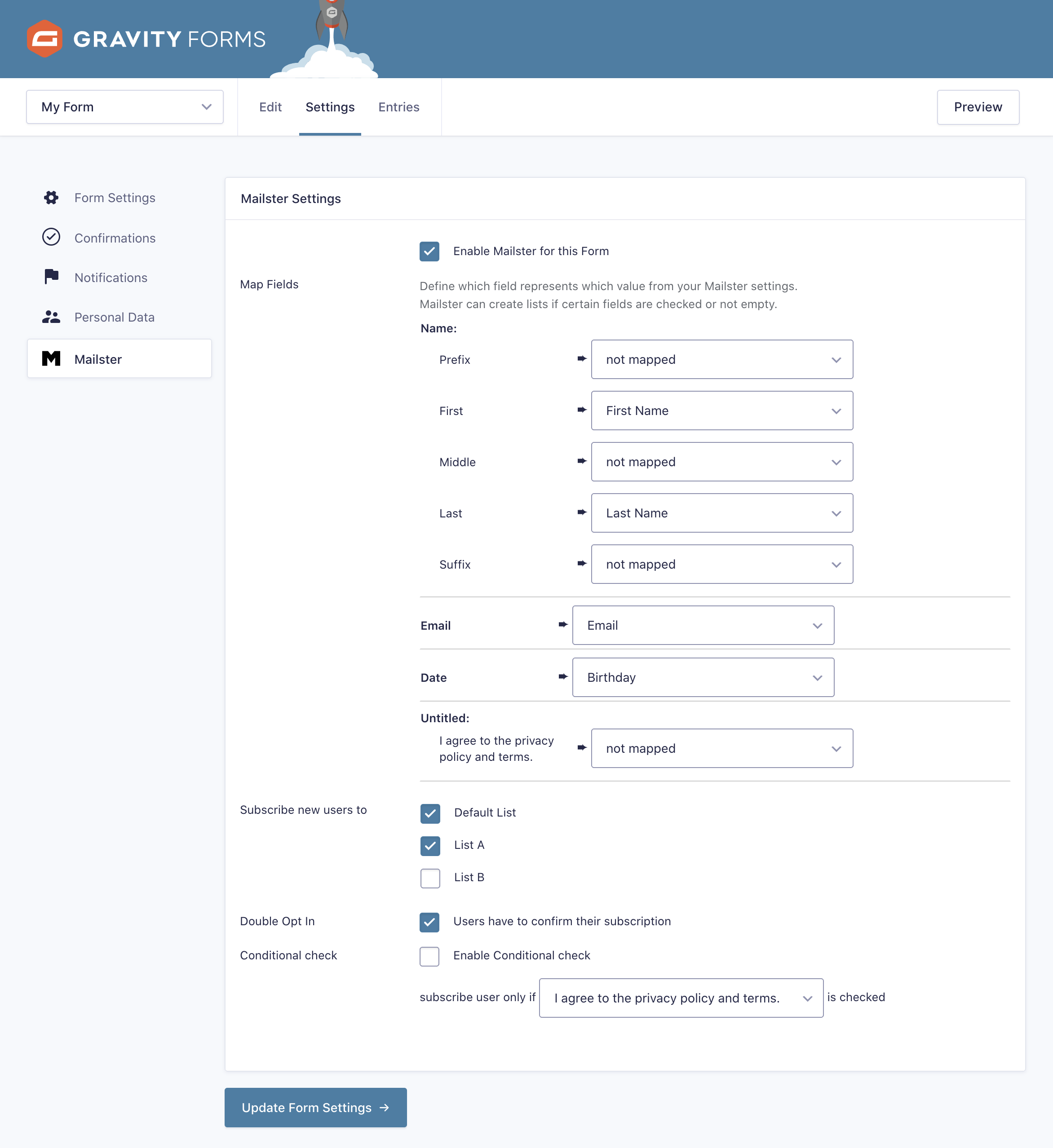 Form Settings