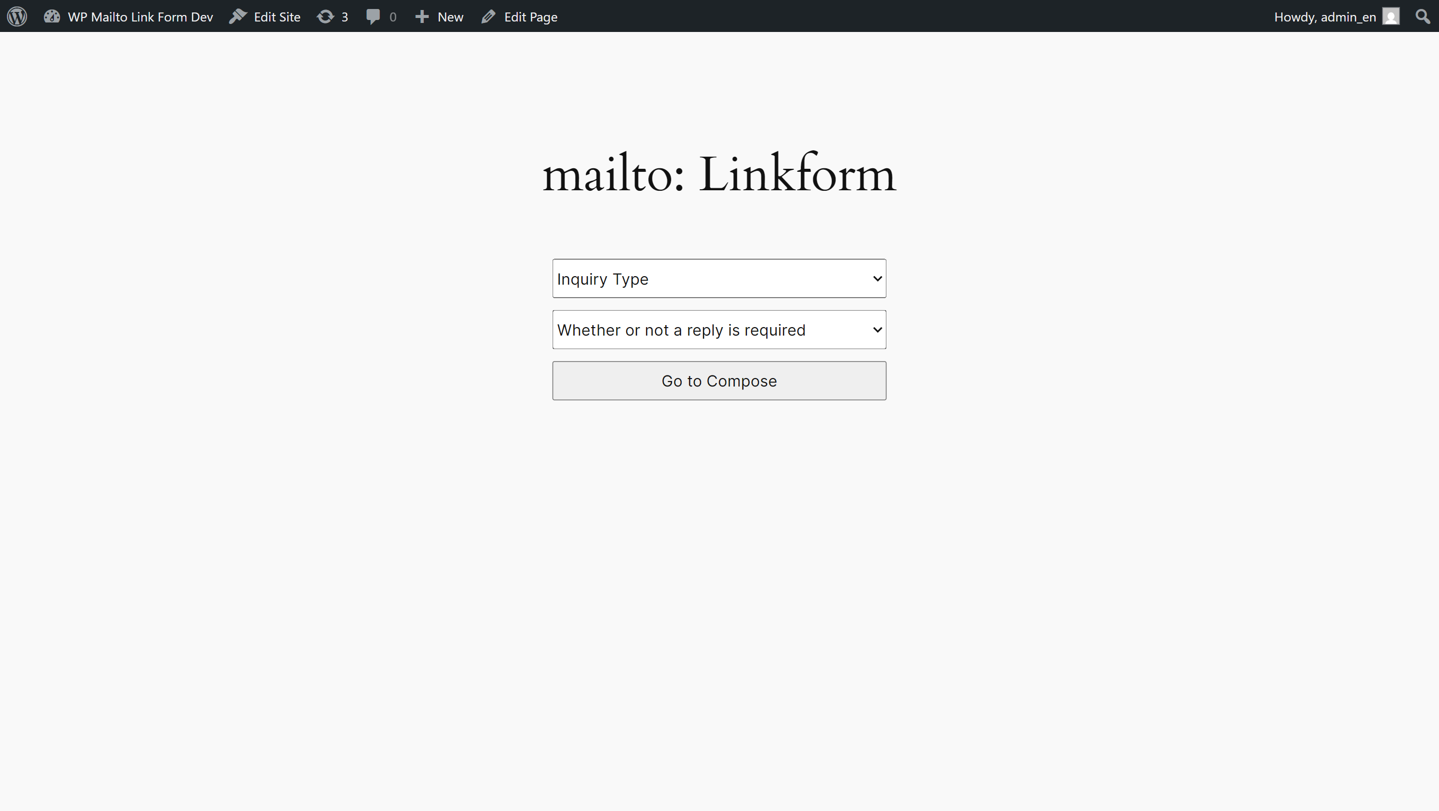 Frontend form rendered from shortcode.