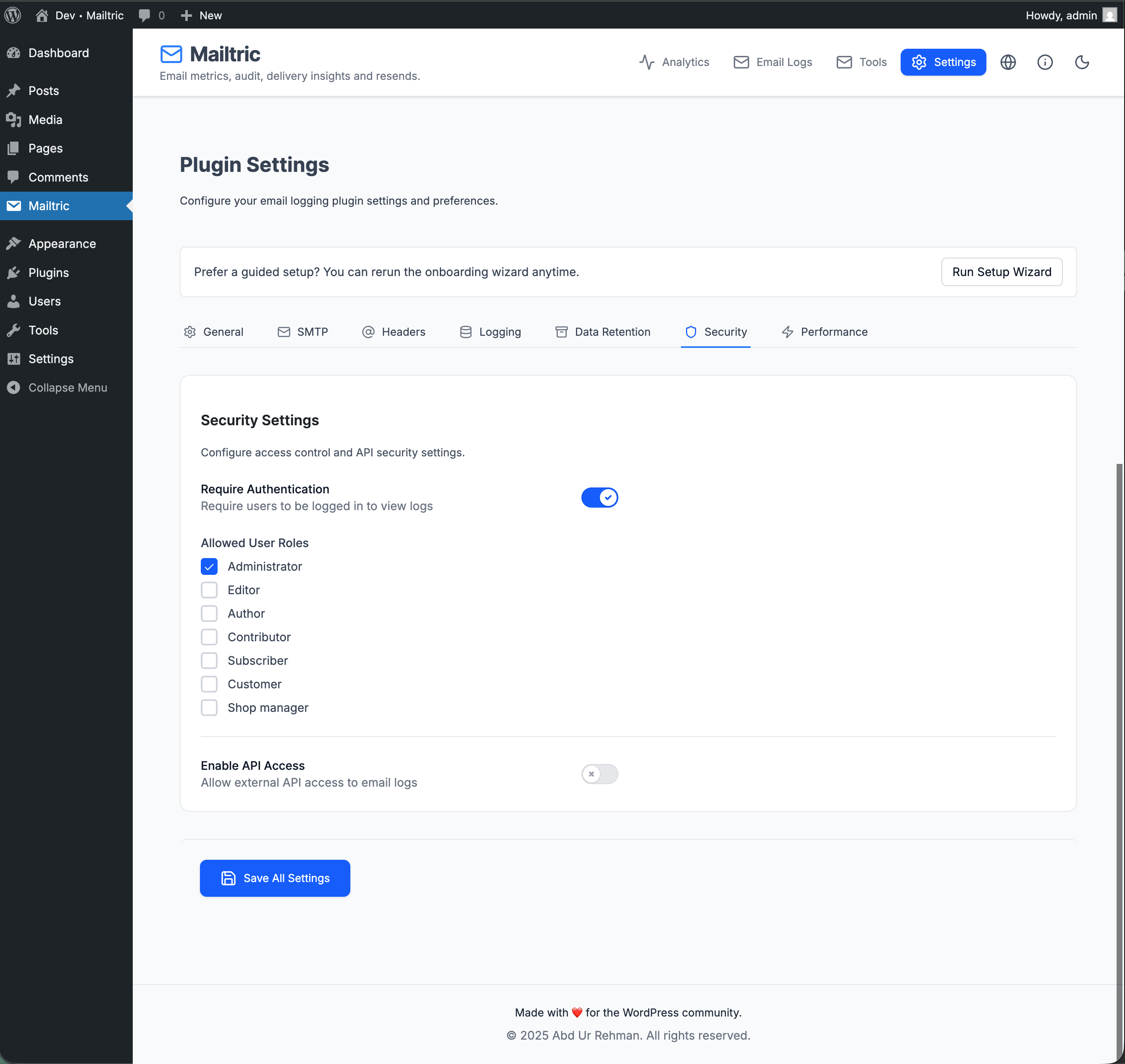 **Database management** – clean old logs, remove failed logs, and optimize database tables.