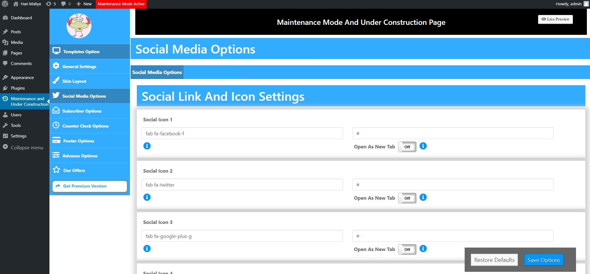 Footer Configuration option