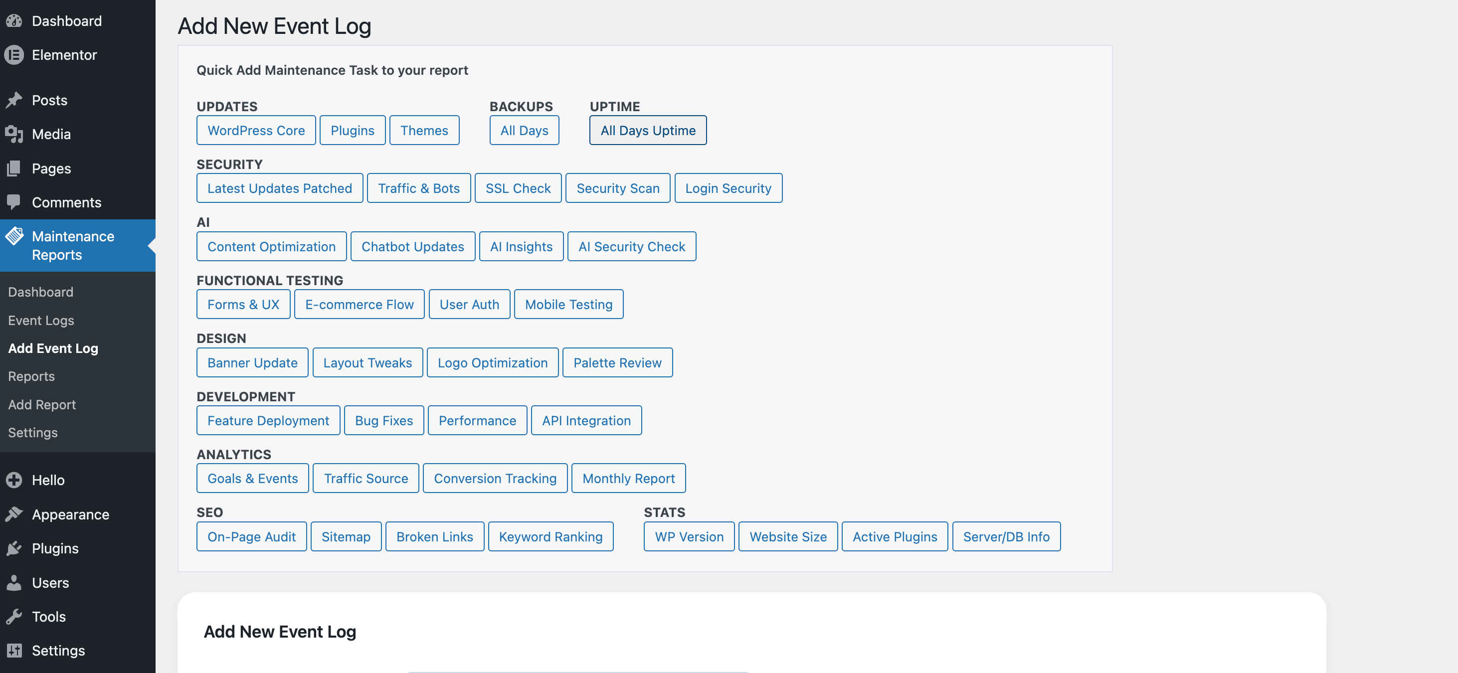 Quick Add New Event Log