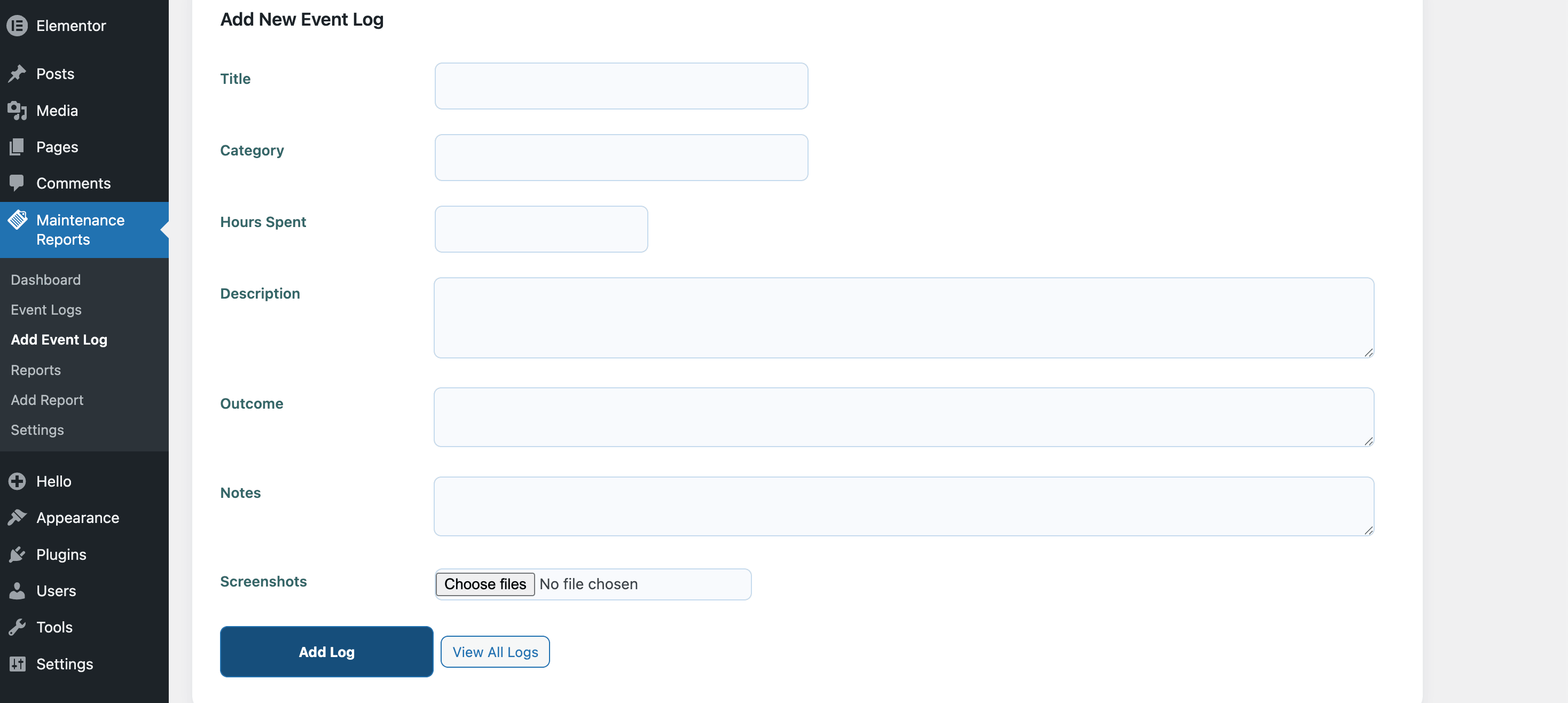 Add New Event Log Form