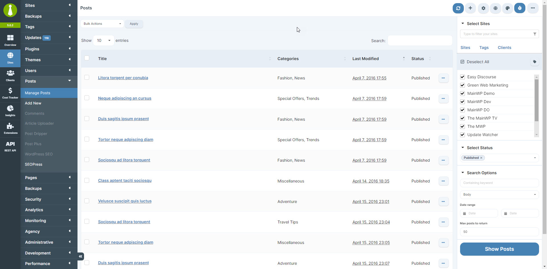 Sites - Manage Updates