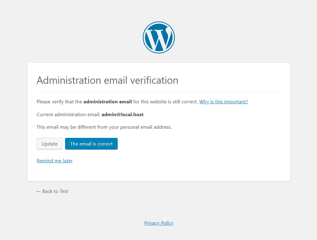 Frontend Disable admin email verification prompt screen.