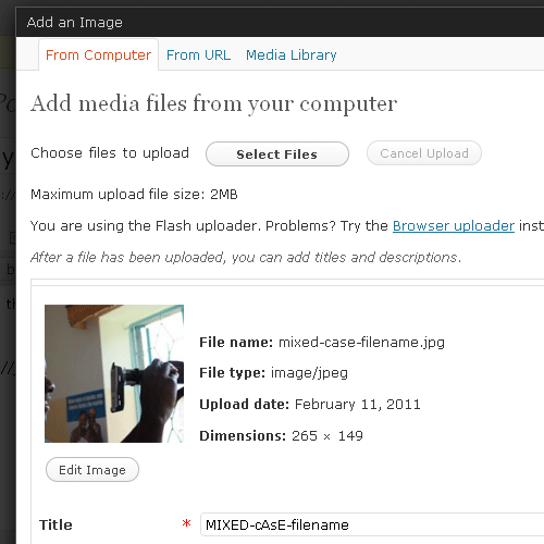 Filename changed to lowercase (mixed-case-filename.jpg) preserving the case for Title.