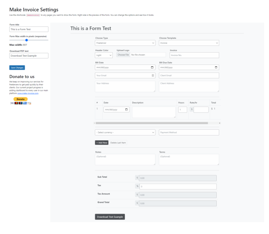 View of backend interface where you can configure settings