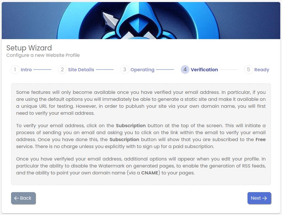 Setup Wizard Frame, Verification