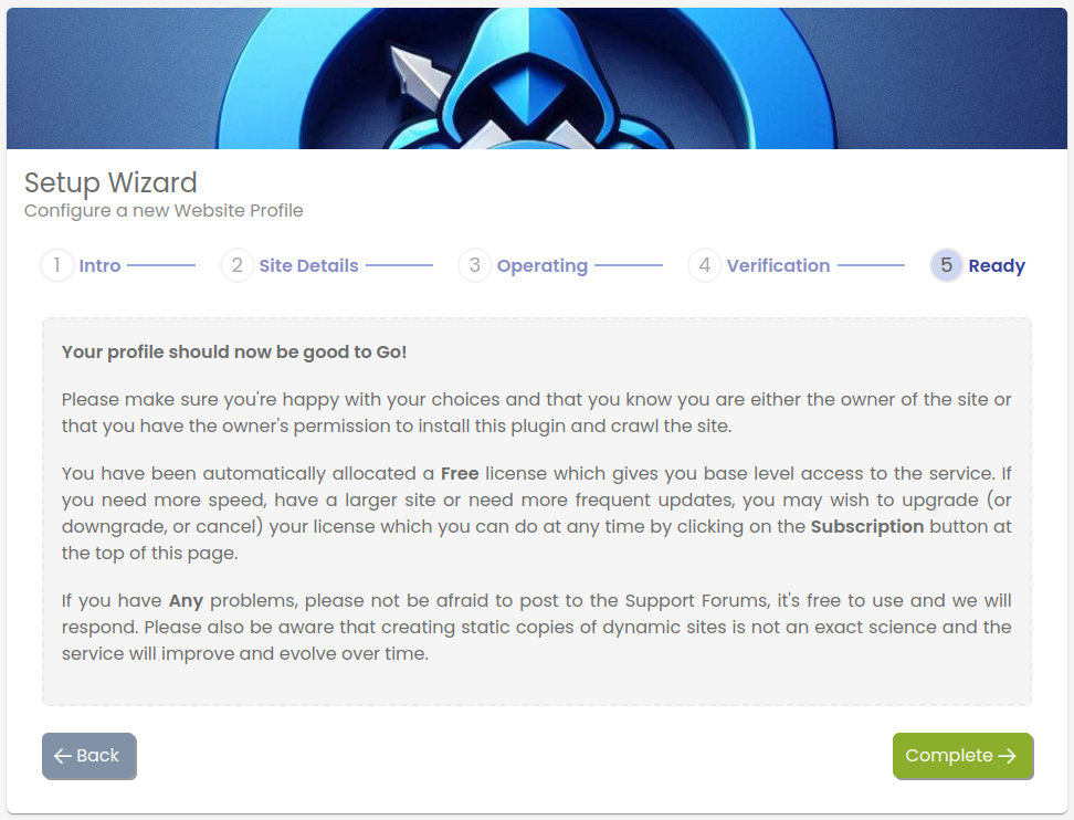 Setup Wizard Frame, Ready