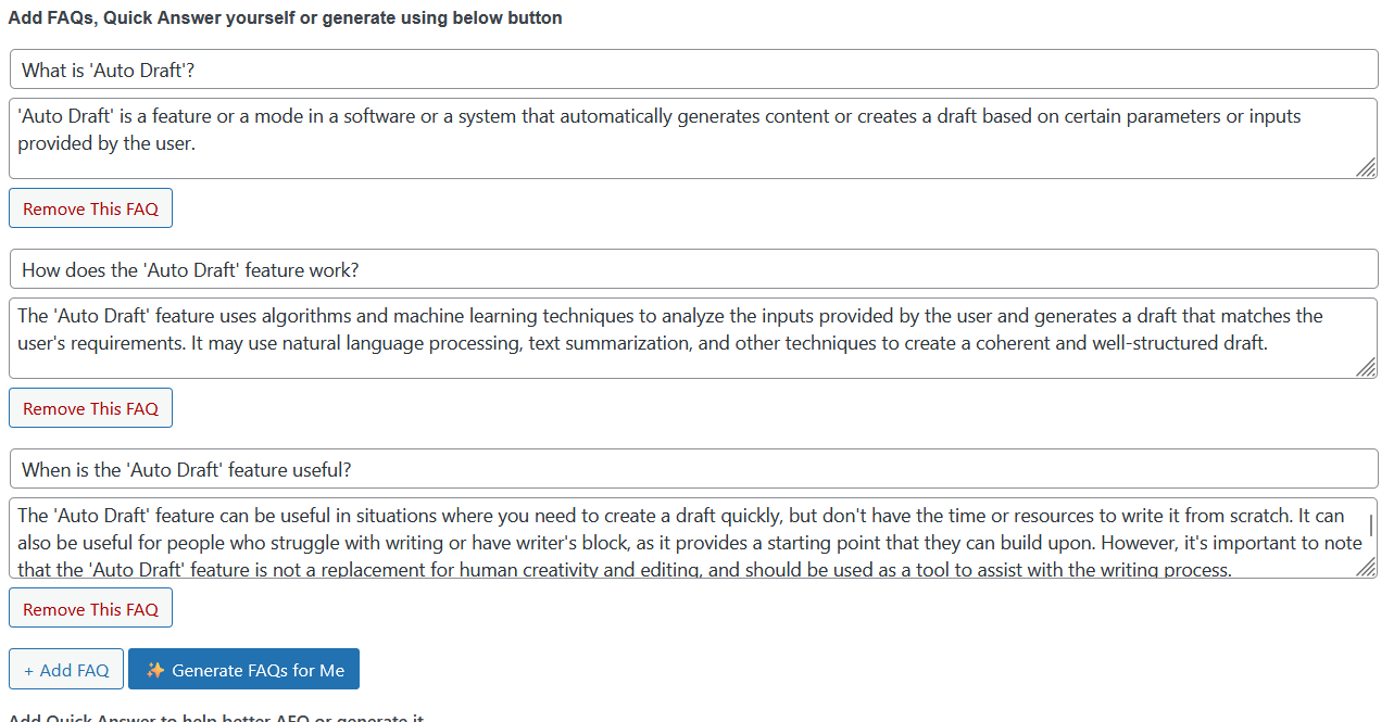 AI generated FAQs