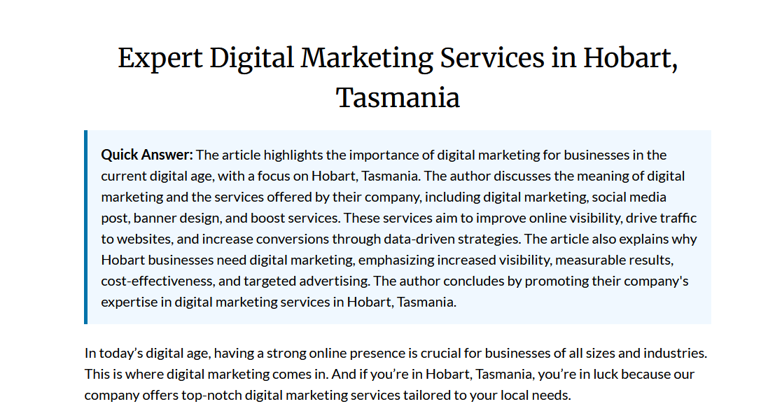 Display of Quick Answer in Page / Post