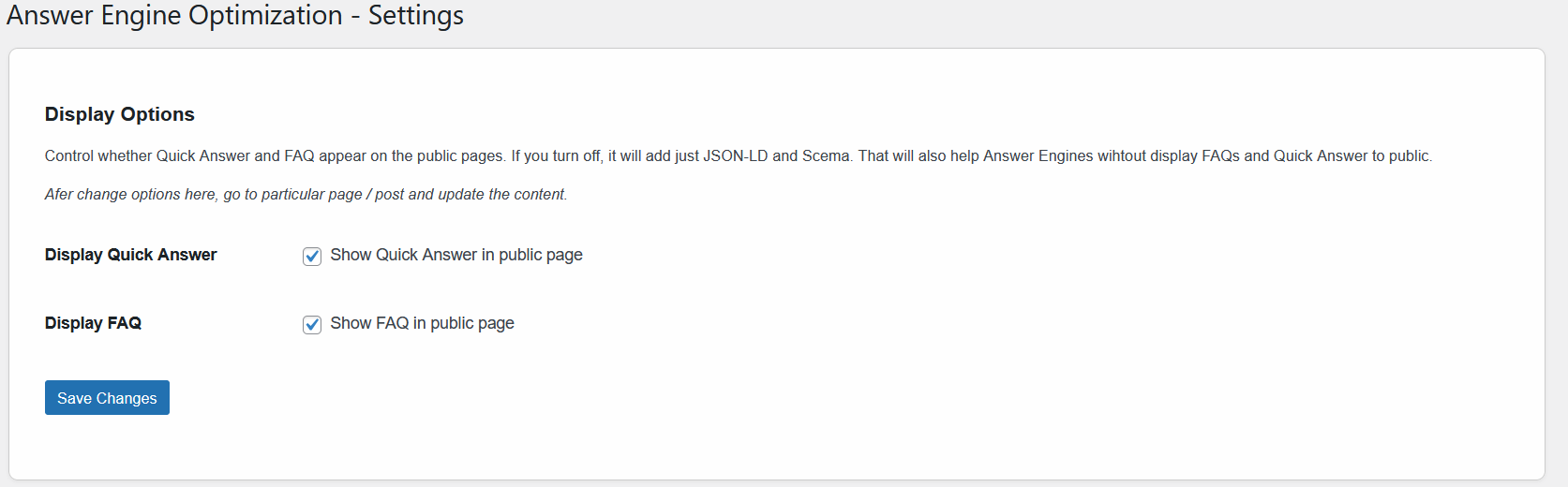 Turn-on or off to show hide FAQs and Quick Answer in public page