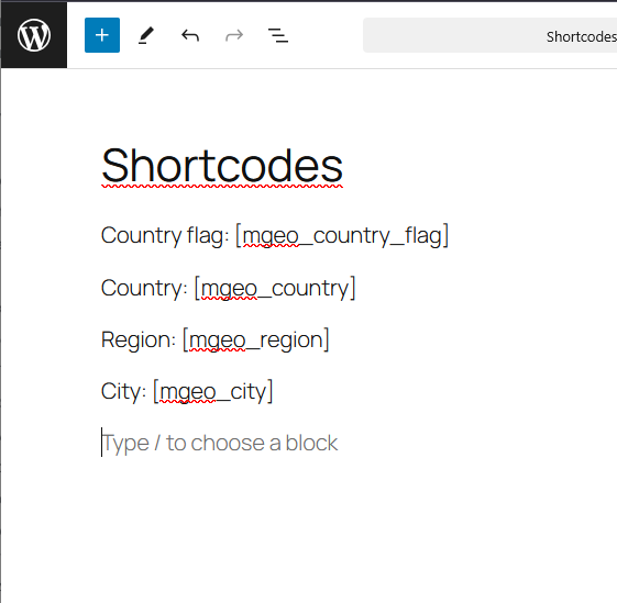 Shortcodes that show user location data.