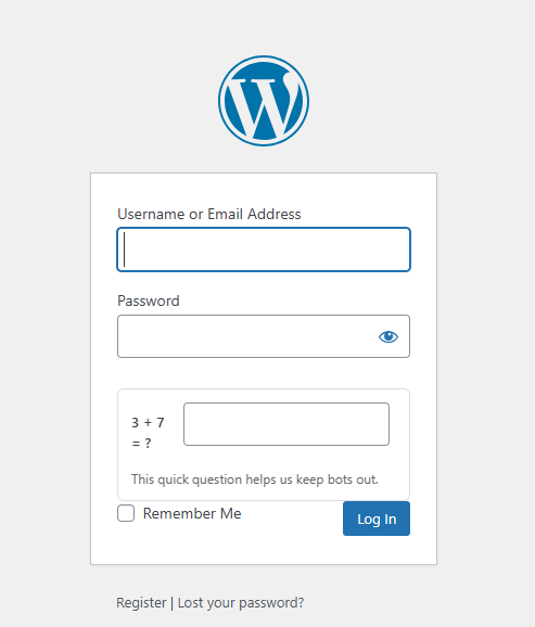 Login challenge on the WordPress login page.
