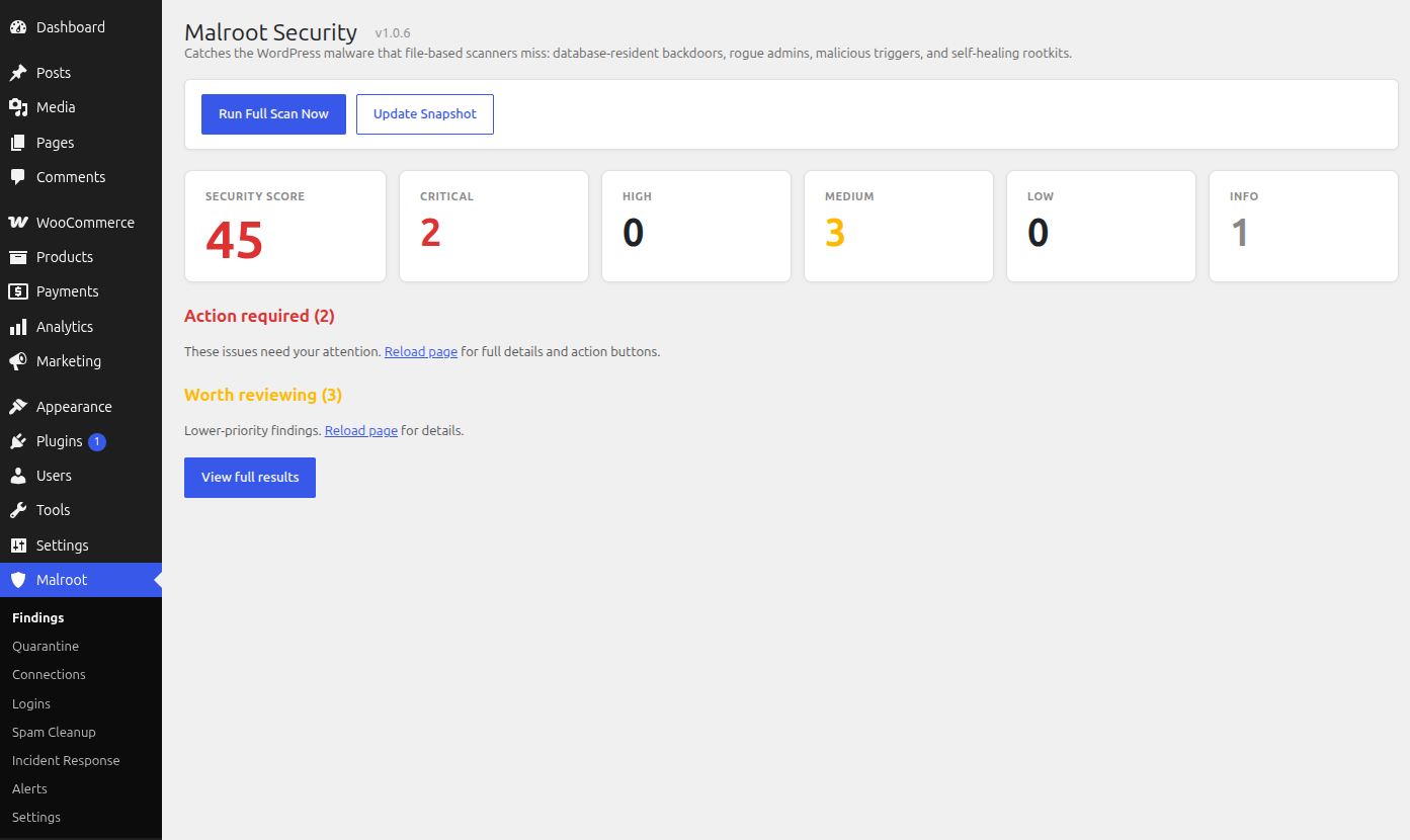 The Simple View showing plain-language cards with one-click action buttons.