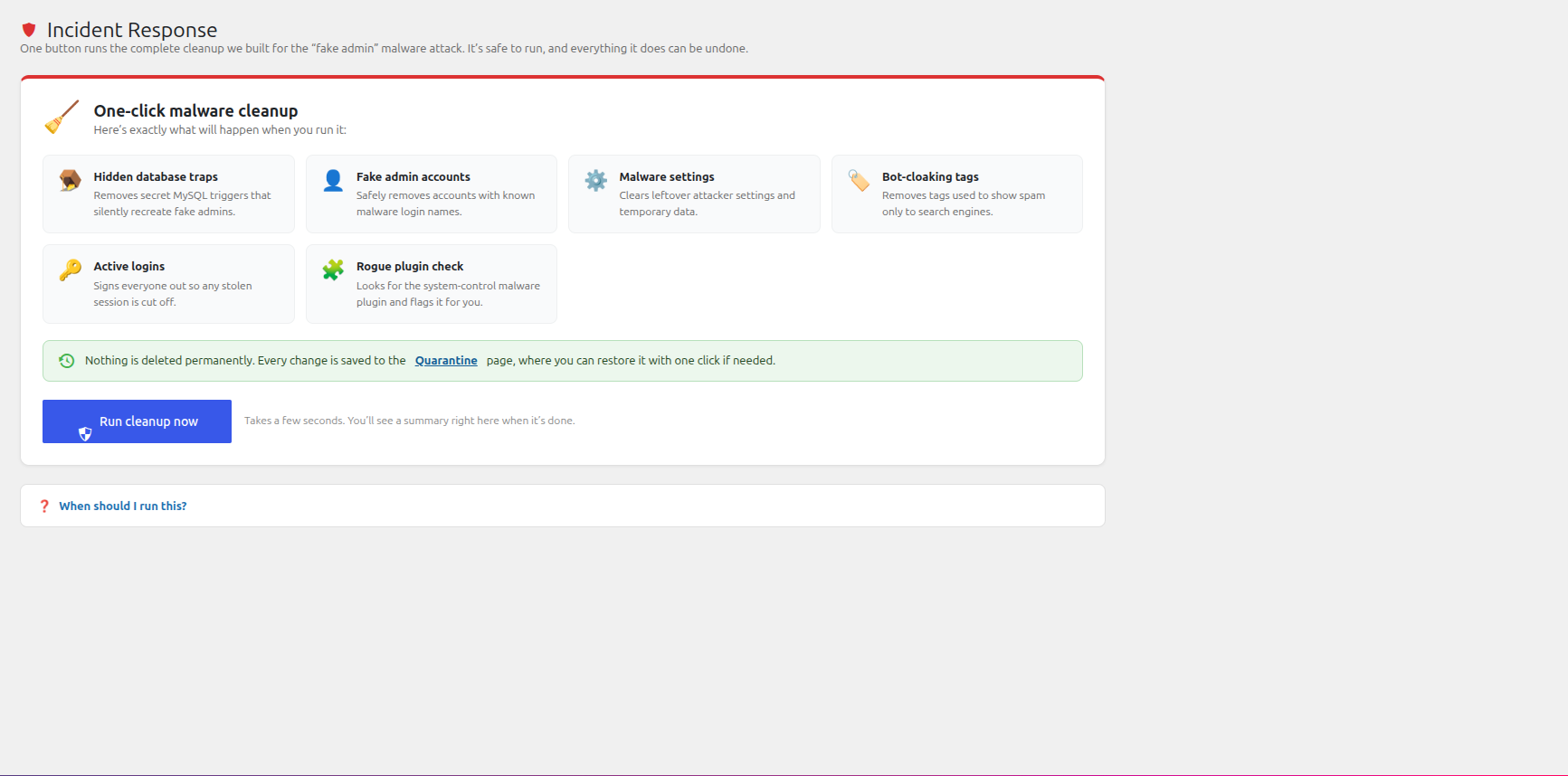 The Spam Cleanup tool with a dry-run preview before any account is deleted.