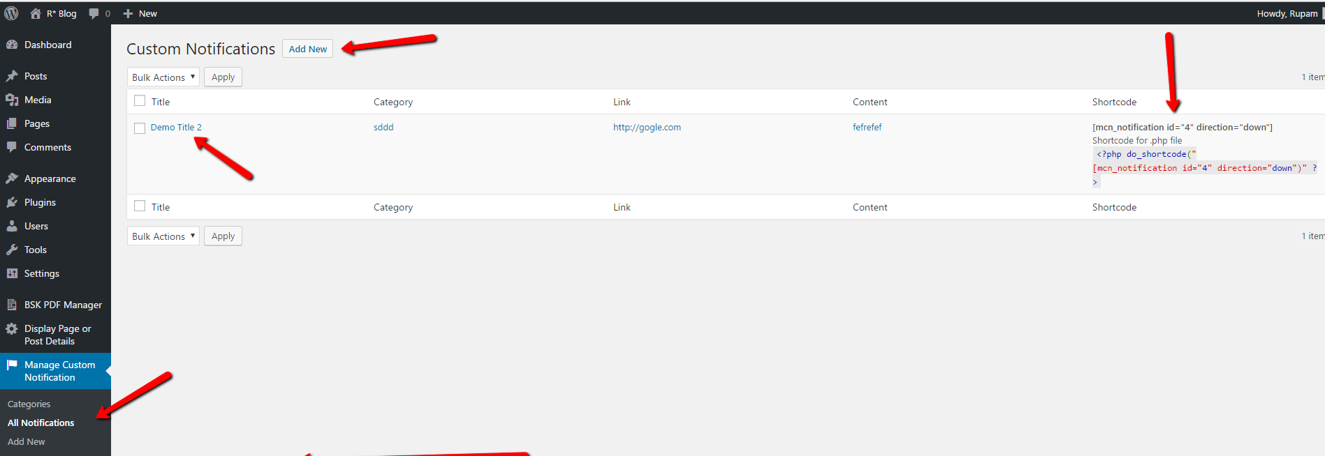 This is **Notification listing** view.