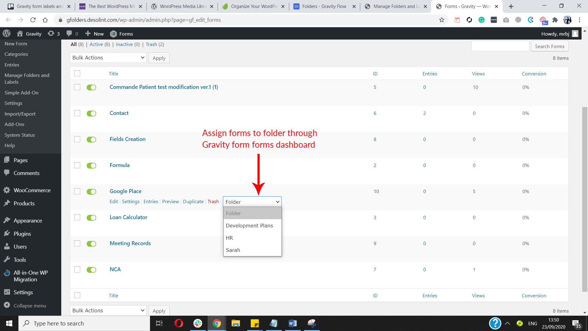 Assign Form to Folder