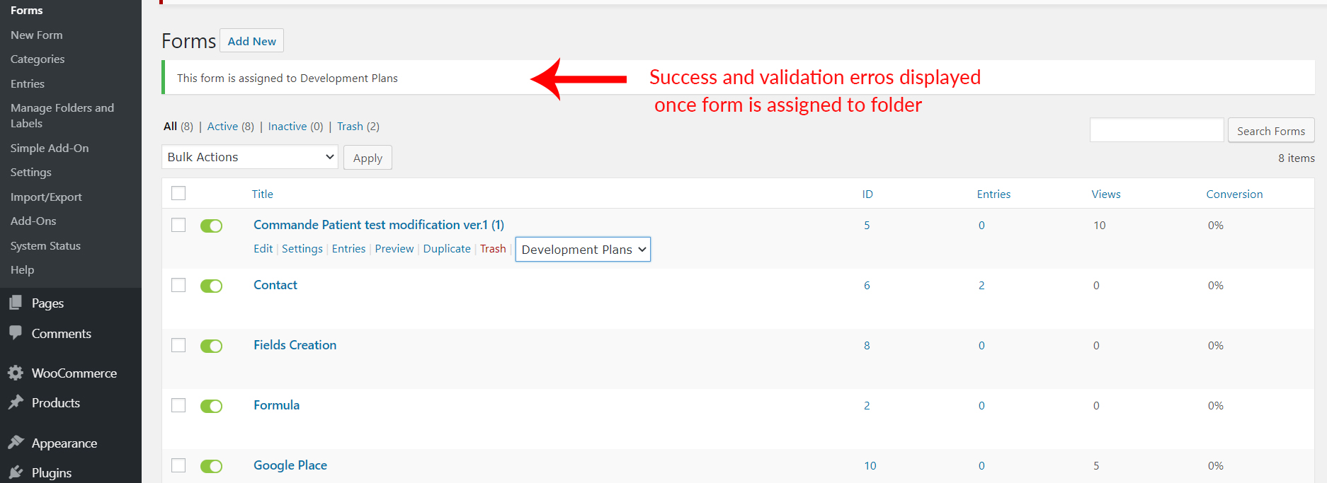 Folder assign validation