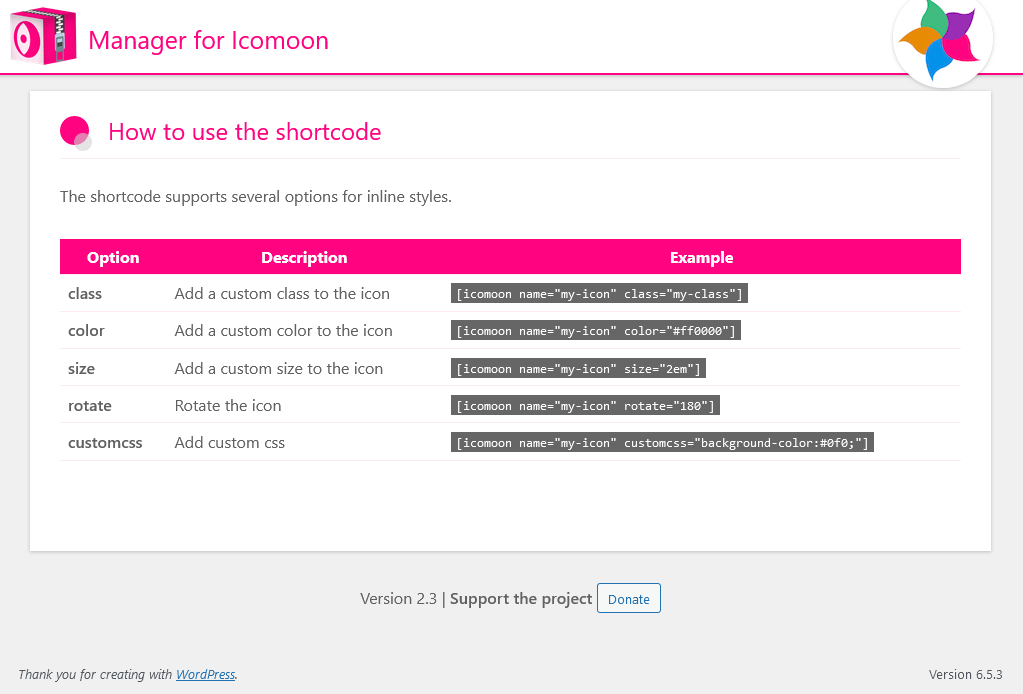 Shortcode options