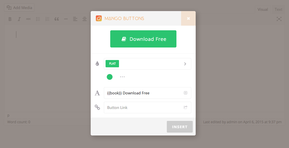 Mango Buttons Visual Editor overlays your post for instantly adding buttons