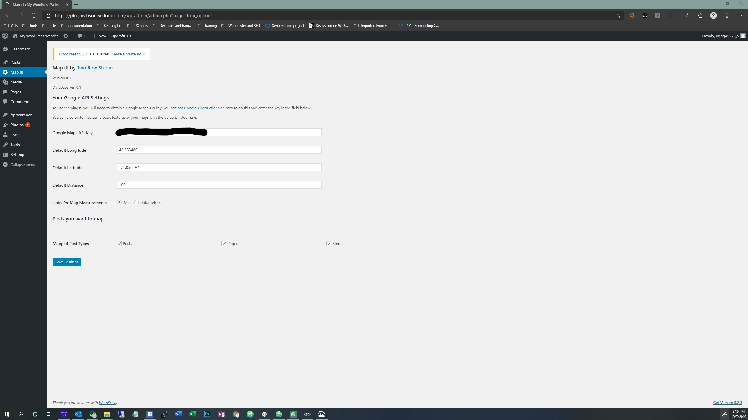 The settings page where the needed Google API key and presentation defaults are loaded and stored.