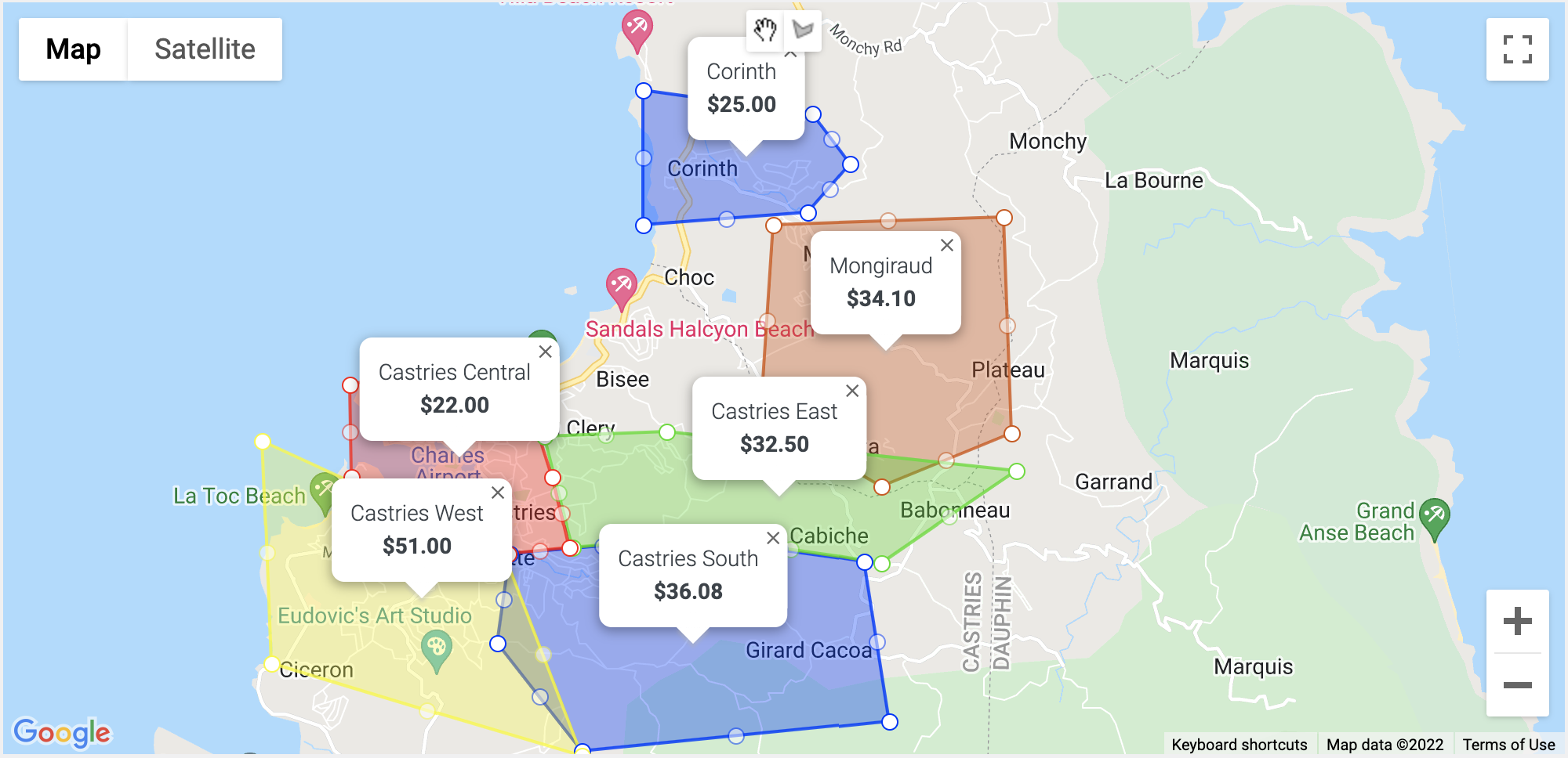 Checkout Page Map View (After customer clicks "Detect Current Location" button and selects their location)