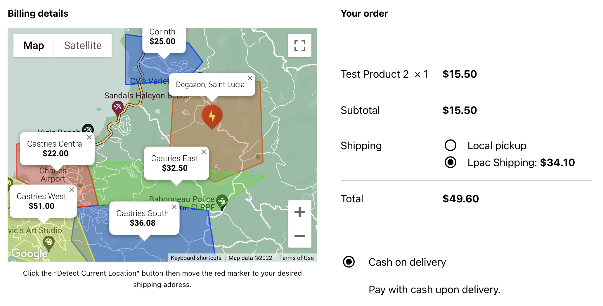 Order Received Page with Map