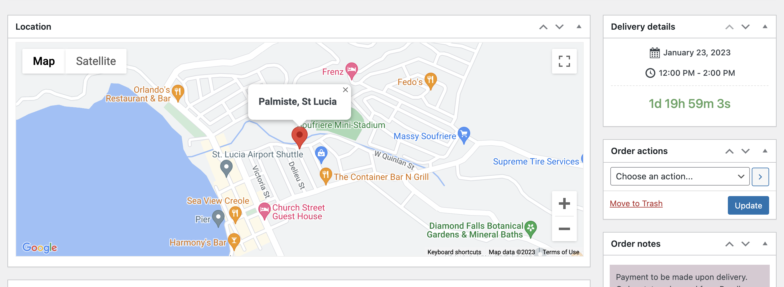 Delivery location button inside email (goes to customer selected location when clicked)