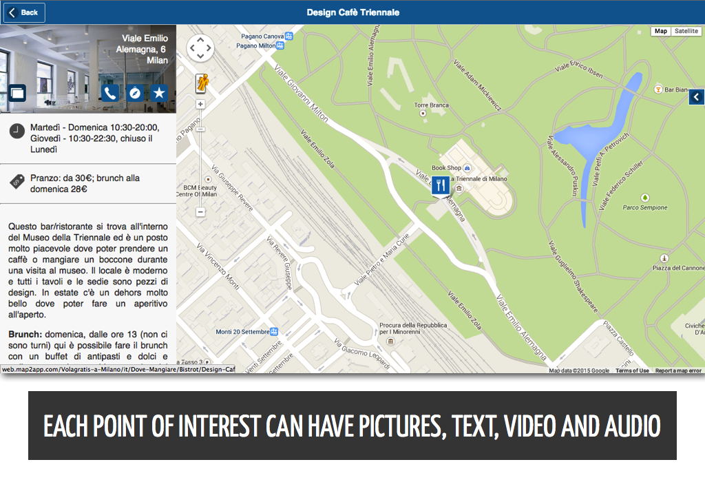 A web map created with map2app: detail of a point of interest