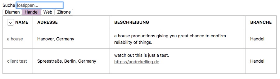 Enable search and filter section for clients in the table