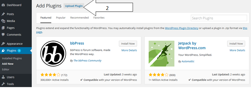 **Add Plugins** - Click to 'Upload Plugin'.